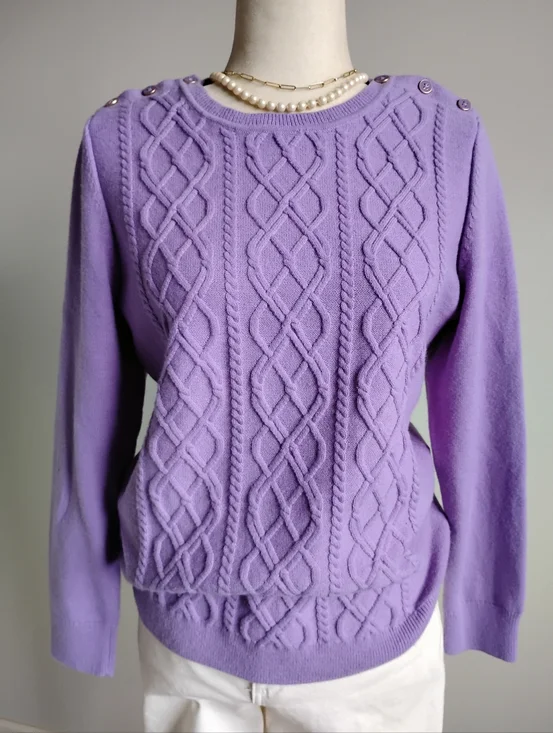 Talbots Lambswool Blend Cable Knit Sweater Lilac Purple Pastel Classic Size LPet - Picture 4 of 14
